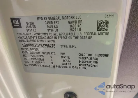 2011 Chevrolet Traverse 1Lt from USA, damaged, VIN 1GNKRGED1BJ295276
